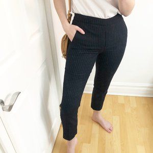 Massimo Dutti Navy Pinstriped Wool Blend Trousers